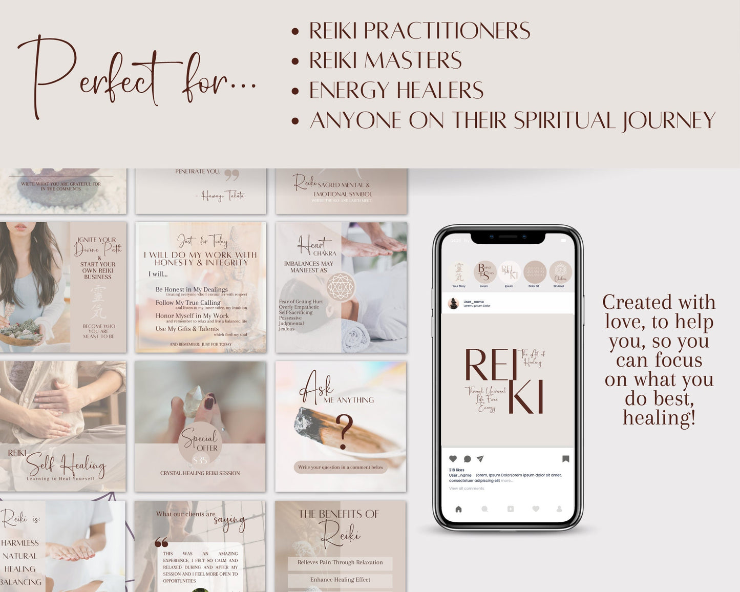 140 Reiki Social Media Bundle, Reiki Posts, Stories & Highlights, Reiki Template for Marketing Reiki Business, Spiritual Instagram in Canva