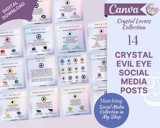 Evil Eye and Crystals Posts, Nazar Evil Eye Meaning with Healing Crystals Social Media, Evil Eye Poster, Spiritual Instagram Posts in Canva