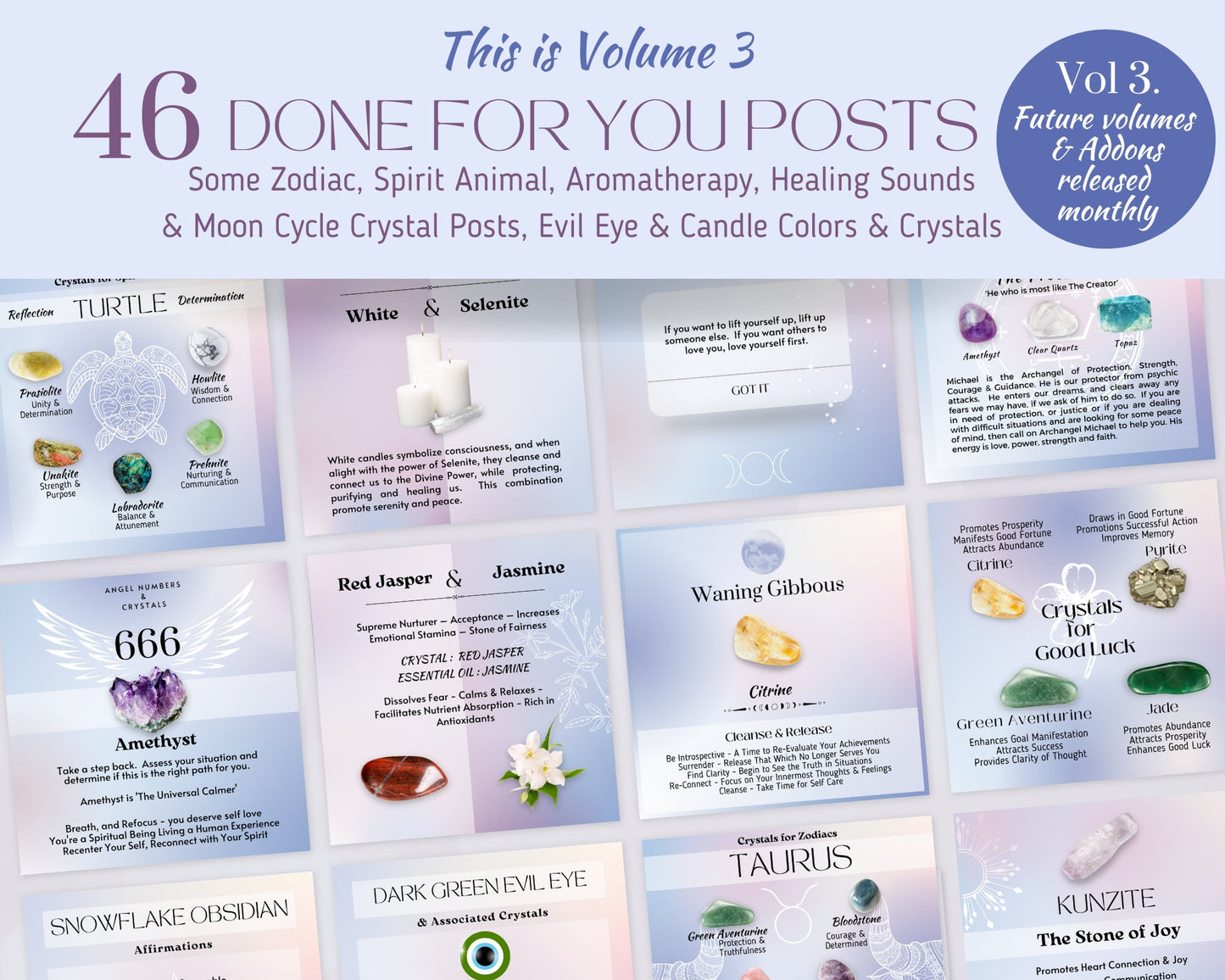 Vol 3 - Crystal Social Media Posts, Energy Healing Spiritual Instagram, Chakra Crystals Template, Crystal shop astrology crystal & witchy IG