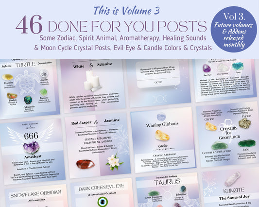 Vol 3 - Crystal Social Media Posts, Energy Healing Spiritual Instagram, Chakra Crystals Template, Crystal shop astrology crystal & witchy IG