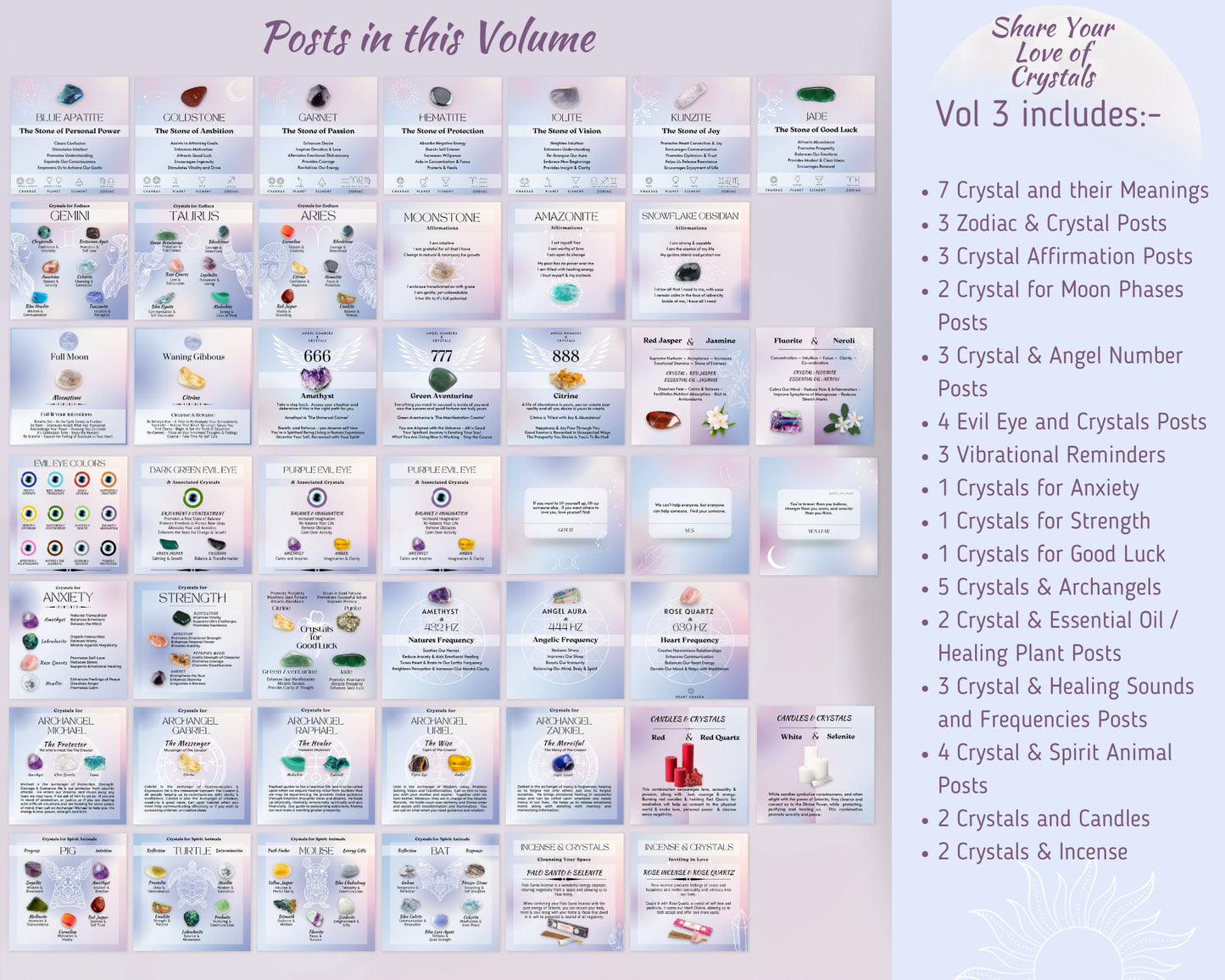 Vol 3 - Crystal Social Media Posts, Energy Healing Spiritual Instagram, Chakra Crystals Template, Crystal shop astrology crystal & witchy IG