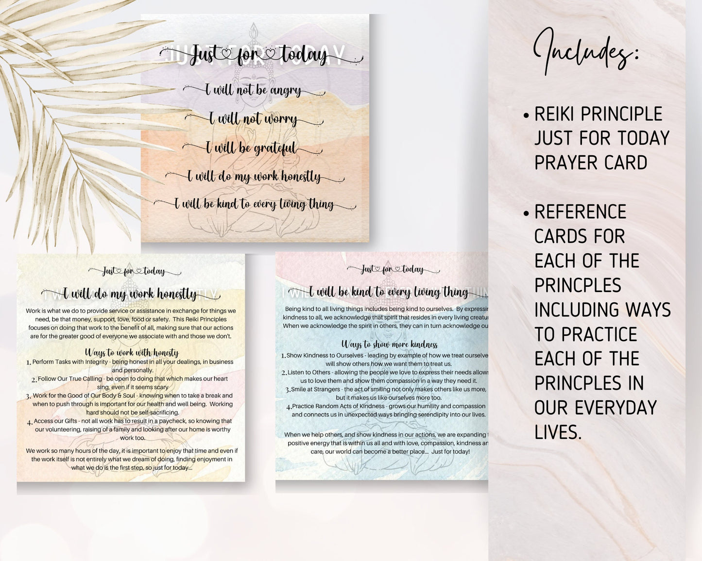 Reiki Principles: Just for Today printable Reiki Cards, Reiki energy healing tools explaining the Reiki Ideals, Reiki Master Gift, Zen Art