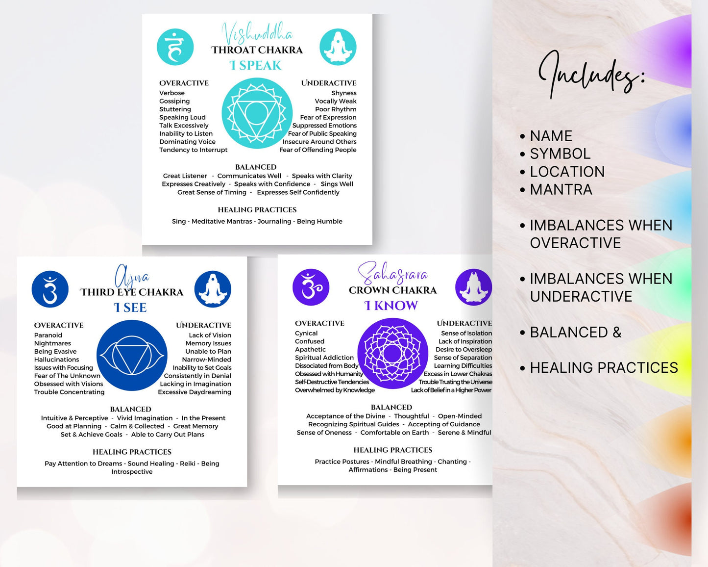 7 Chakra Healing Cards, Chakra Meaning Reiki Training Cards, Chakra Balancing Cards for Energy Healing Practitioners, Canva Reiki Cards