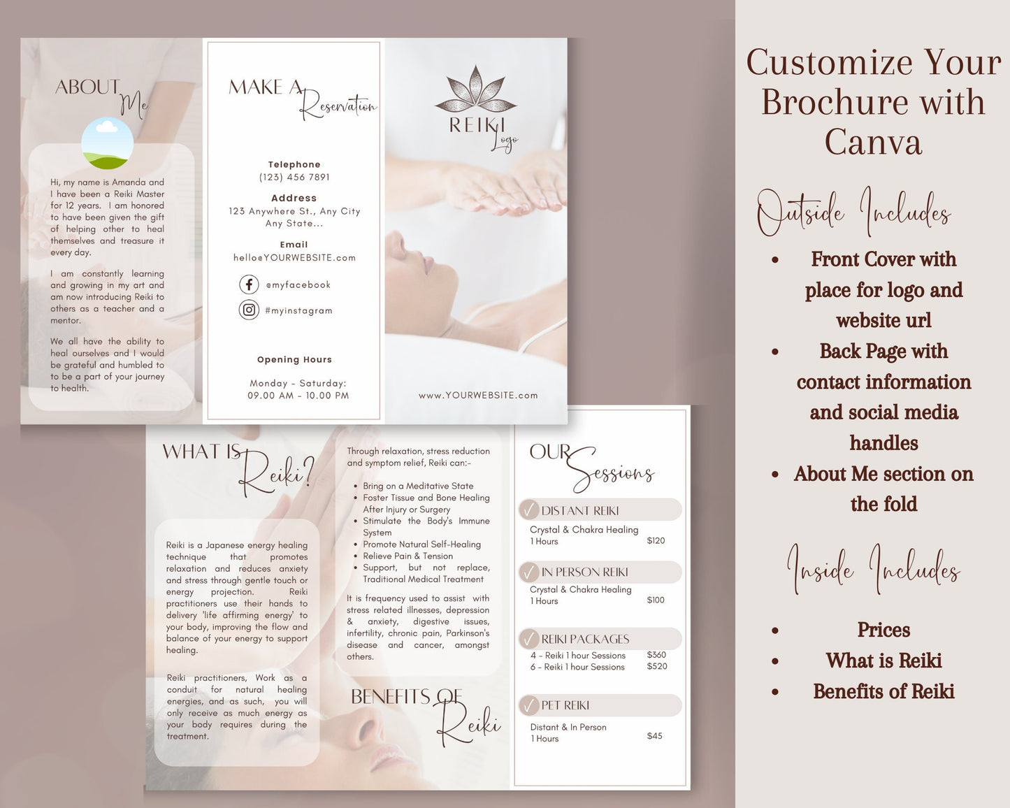 Reiki Marketing Brochure, Reiki Brochure for your Energy Healing & Reiki Business, Reiki Healing Info Brochure, Reiki Session Brochure Canva