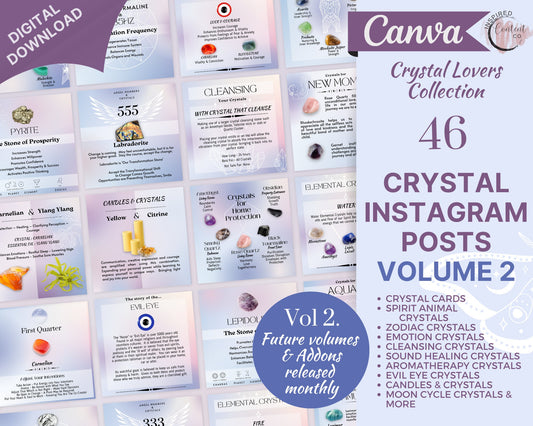 Vol 2 - Crystal Social Media Posts, Energy Healing Spiritual Instagram, Chakra Crystals Template, Crystal shop astrology crystal & witchy IG