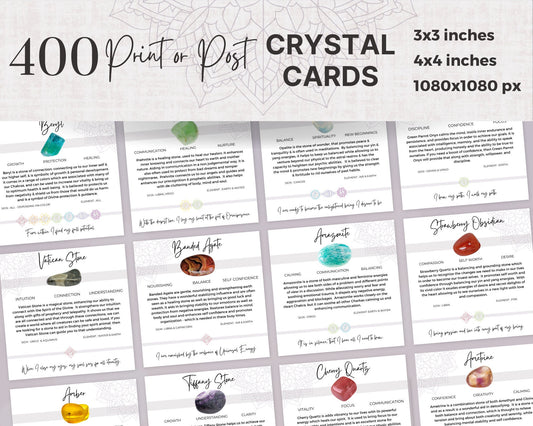 400 Digital Crystal Cards, Editable Gemstone Meaning Cards, Healing Stones & Chakra Crystals Properties, Crystal Shop Packaging Insert Cards