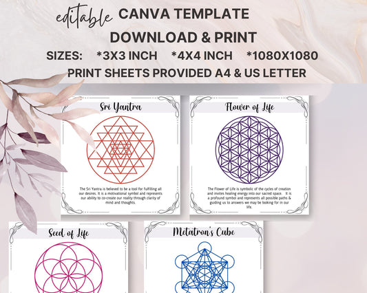 Grid for Crystals, Printable Grid Cards, Chakra Crystal Grid for Manifestation and Intention setting, Reiki Flower of Life, Sacred Geomatry