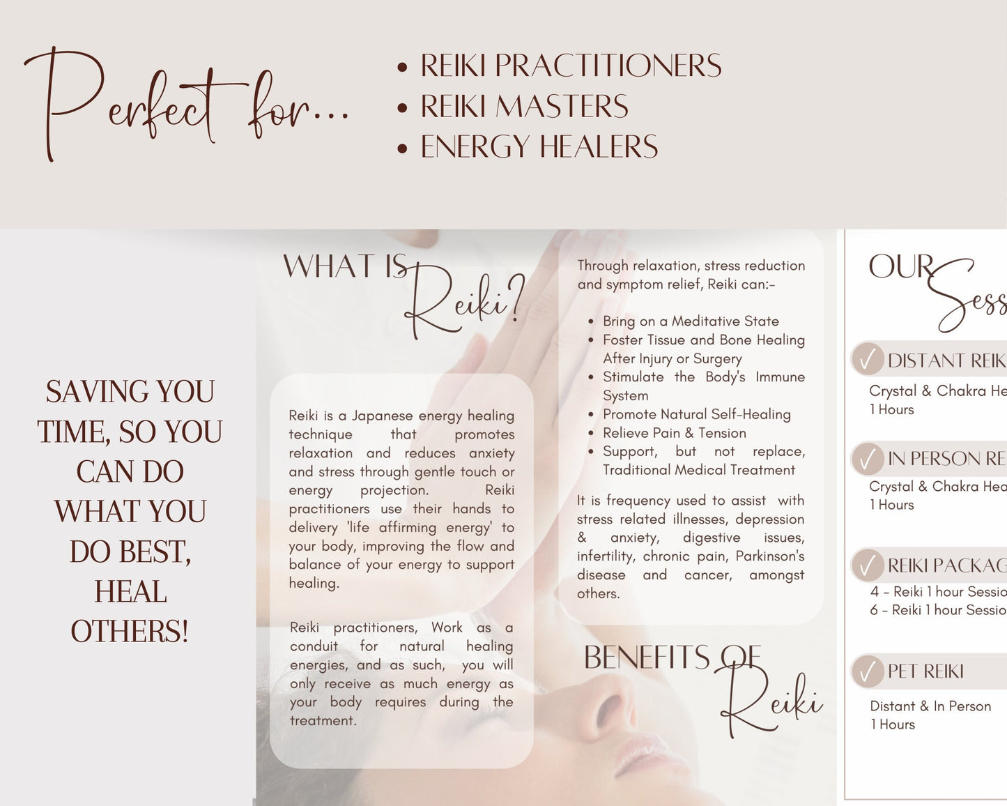 Reiki Marketing Brochure, Reiki Brochure for your Energy Healing & Reiki Business, Reiki Healing Info Brochure, Reiki Session Brochure Canva