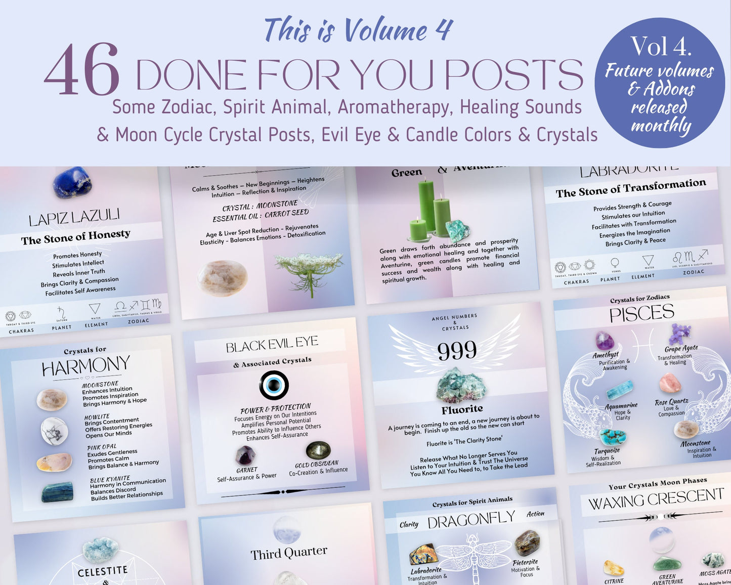 Vol 4 - Crystal Social Media Posts, Energy Healing Spiritual Instagram, Chakra Crystals Template, Crystal shop astrology crystal & witchy IG