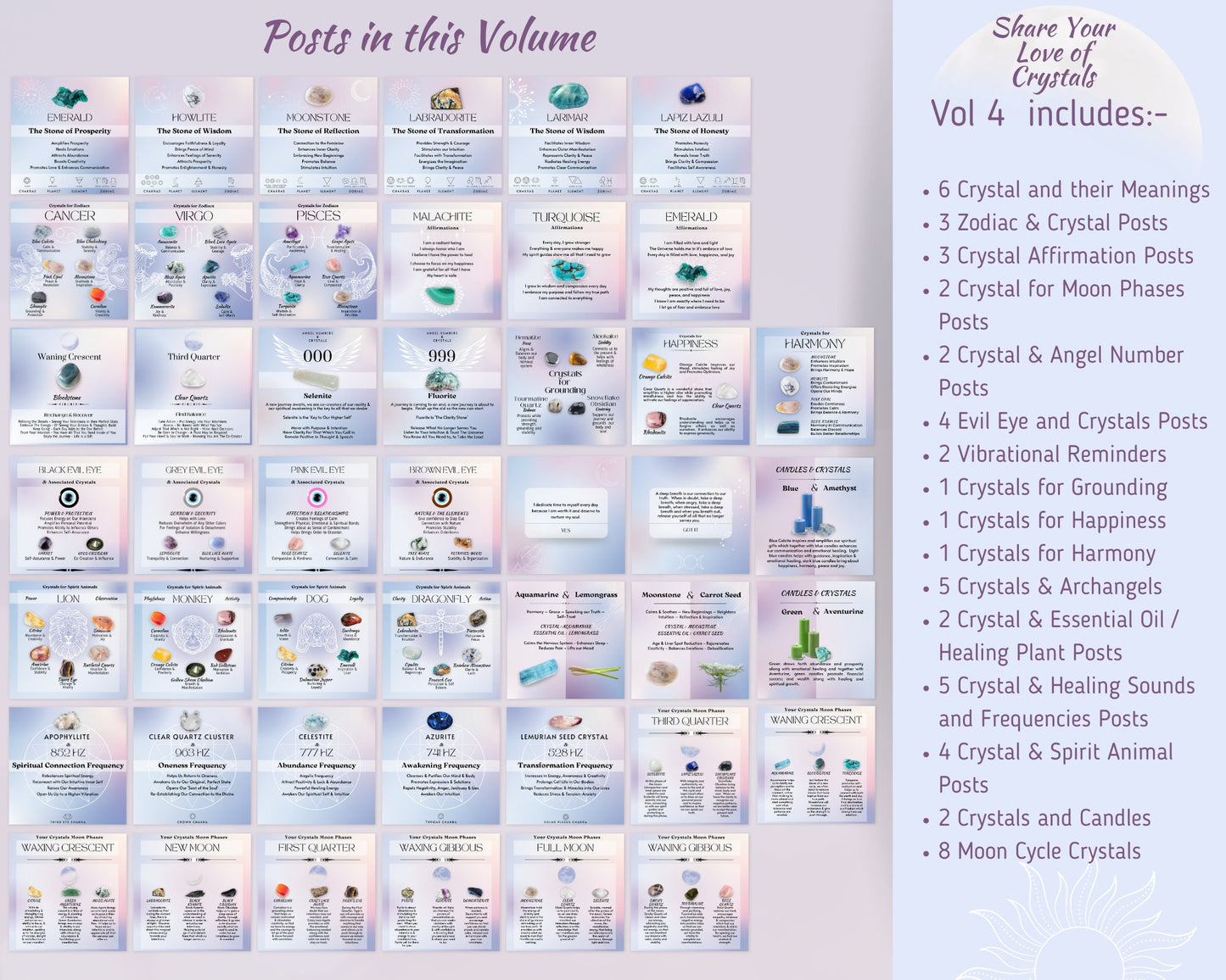 Vol 4 - Crystal Social Media Posts, Energy Healing Spiritual Instagram, Chakra Crystals Template, Crystal shop astrology crystal & witchy IG