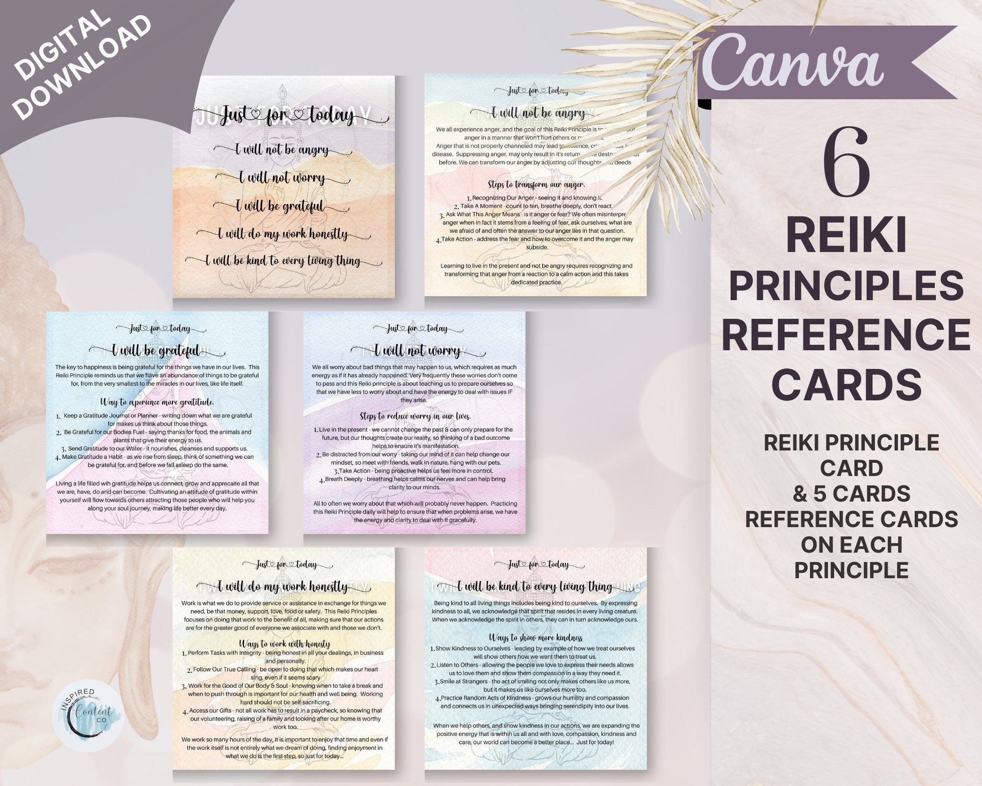 Reiki Principles: Just for Today printable Reiki Cards, Reiki energy h ...