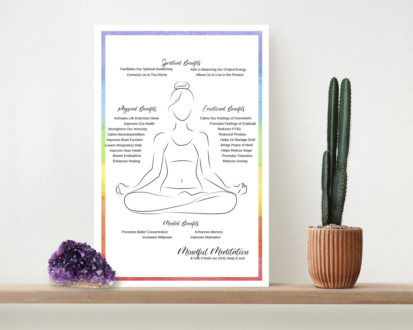 Healing Art: Mindful Meditation Spiritual Wall Art, Meditation Poster for Mental & Physical Wellbeing, Woman Silhouette Art, Yoga Art Print