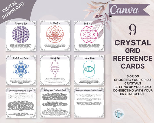 Grid for Crystals, Printable Grid Cards, Chakra Crystal Grid for Manifestation and Intention setting, Reiki Flower of Life, Sacred Geomatry