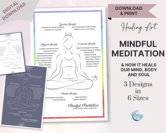 Healing Art: Mindful Meditation Spiritual Wall Art, Meditation Poster for Mental & Physical Wellbeing, Woman Silhouette Art, Yoga Art Print