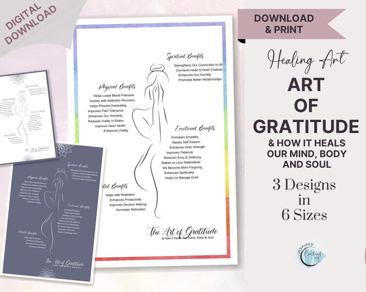 Healing Art: Art of Gratitude Print, Gratitude Digial Art, Emotions Poster for Mental & Physical Wellbeing, Woman Silhouette Art, Reiki Art