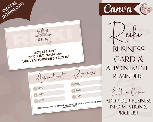 Reiki Business Card, Appointment Card Template, Reiki Printable Customer Reminder Card, Reiki Session Reminder, Energy Healing Reikie cards