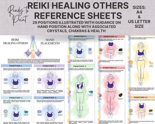 Reiki Healing Hand Positions for Healing Others, Usui Reiki Chart, Reiki Healing Charts, Reiki Hand Placement Reference, Crystals & chakras