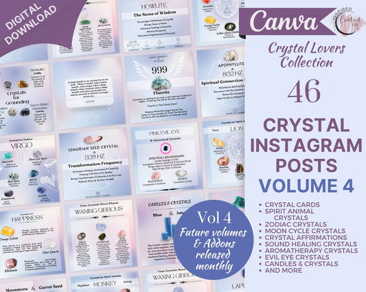 Vol 4 - Crystal Social Media Posts, Energy Healing Spiritual Instagram, Chakra Crystals Template, Crystal shop astrology crystal & witchy IG