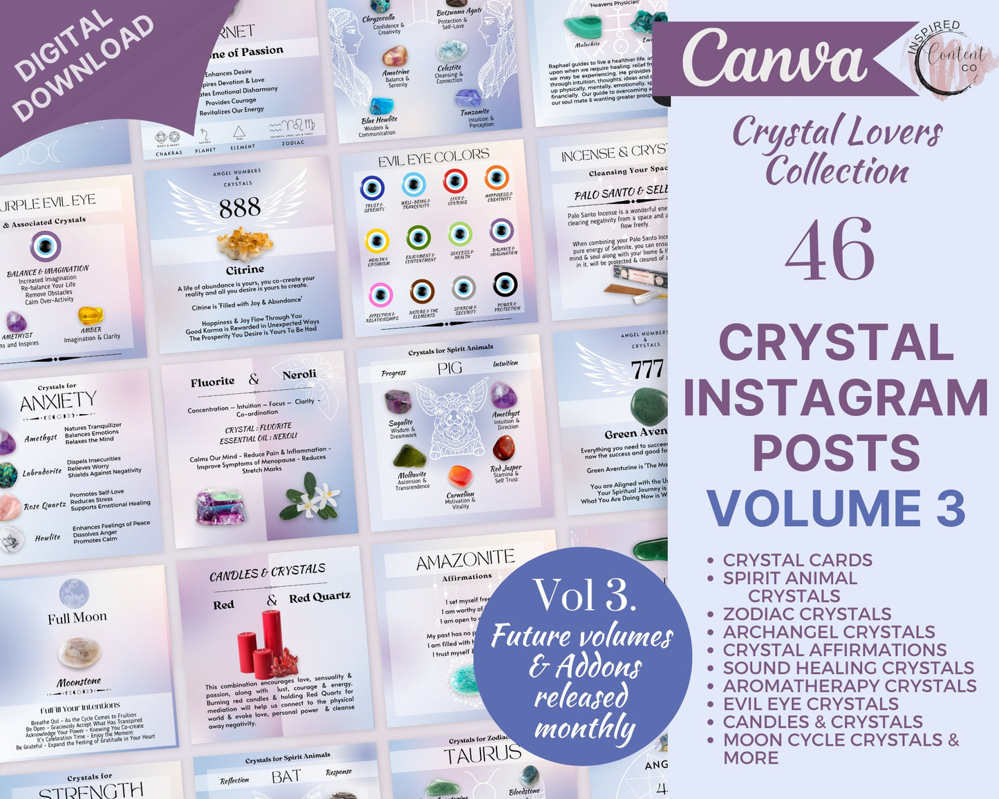 Vol 3 - Crystal Social Media Posts, Energy Healing Spiritual Instagram, Chakra Crystals Template, Crystal shop astrology crystal & witchy IG