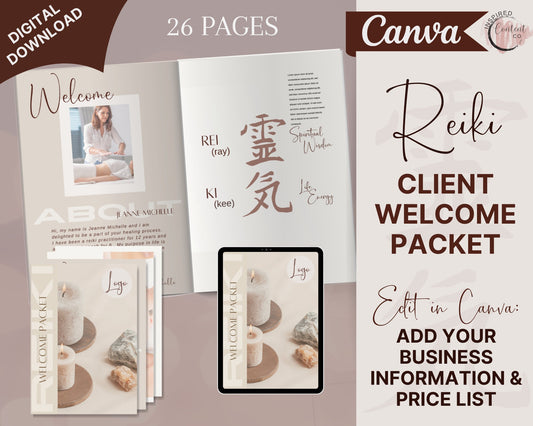 Reiki Client Welcome Guide, Energy Healing Client Onboarding Packet, Reiki Information Packet in Canva, New Client Guide for Reiki Business