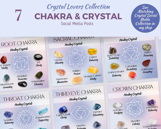 Chakra & Crystals Posts, Chakra Social Media Posts with Crystals, Spritiual Instagram Canva Template, Crystal Chakras Social Media Template