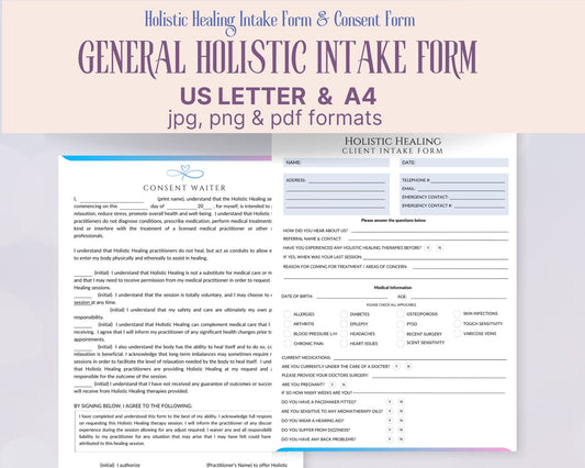 Holistic Healing Intake Form and Consent Waiver Form, Energy Healing Intake Form Editable in Canva, Reiki Intake Form Template, Consent Form